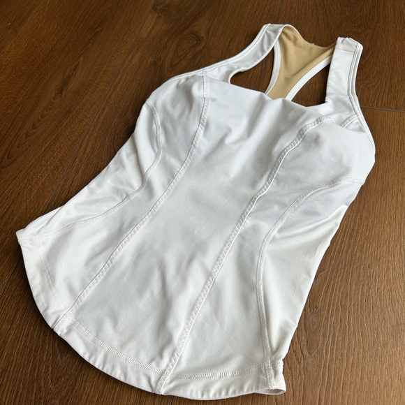 White Racerback Athletic Tank with Nude Lining & pocket on lower back - Picture 4 of 10